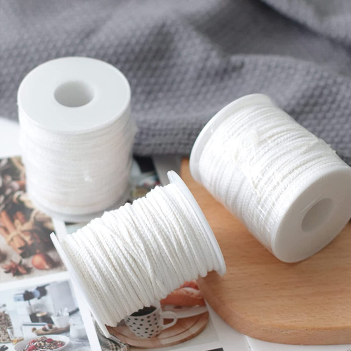 24 PLY Braided Candle Wick Spool White Woven Wicks Cord for Candle Making 200 Foot Lacing Roll for DIY Craft Cotton Cord YARRD