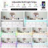 Hlivelood 7 Drawer Dresser with LED Light and Charging Station, Modern Chest of Drawers for Closet, Wide Drawer Organizer Cabinet for Bedroom, Living Room, Entryway, Hallway, White Hlivelood