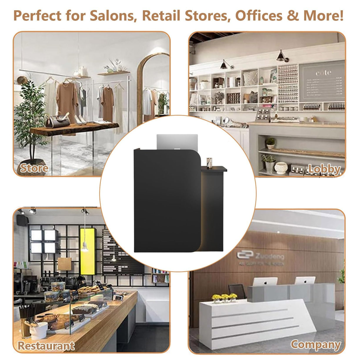 HEOTJUUQ Modern Reception Desk with Curved Privacy Panel & LED Light Strip, Lockable Drawers, 6 Color Options Front Counter Desk, Retail Checkout Counter for Salon, Office, Boutique(Black) HEOTJUUQ