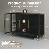 Foreate Glass Sideboard Buffet Cabinet with 13-Color Light, 47.2" Metal Wood Coffee Bar Cabinet with 3 Glass Doors & Adjustable Shelve, Modern Home Bar Credenzas for Home Kitchen Living Room, Black Foreate