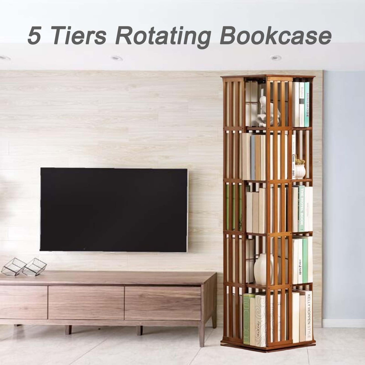 360° Rotating Bookcase, Floor Standing Bamboo Bookshelf, Book Storage Display Rack for Kids & Adult, Corner Simple Organizer 5/6 Tier (6 Layers)