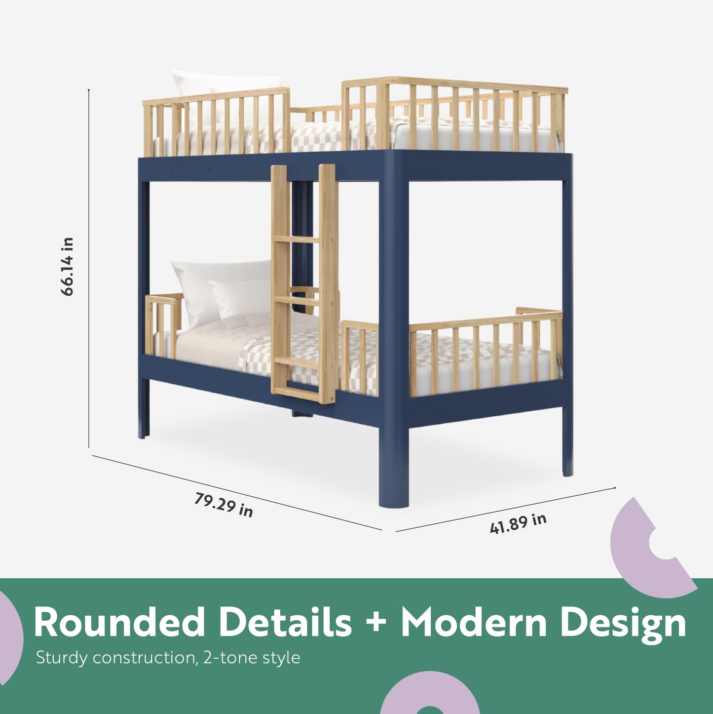 Storkcraft Next Santos Twin-Over-Twin 5-in-1 Convertible Bunk Bed (Midnight Blue with Natural) – GREENGUARD Gold Certified, Converts to Loft Bed and Twin Beds, Modern Style for Kids Room