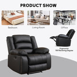 EBELLO Faux Leather Manual Recliner Chair, Single Reclining Sofa Chair Couch with 2 Concealed Cup Holders, Overstuffed Armrest Backrest for Living Room, Bedroom, Meeting Room, Black EBELLO