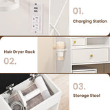 Pamapic Mobile File Cabinet Vanity Desk with Mirror and Lights, 8 Drawers Makeup Vanity Desk with Lights and Upgraded Silent Slides, 3 Lighting Modes Makeup Vanity with Charging Station, White Pamapic