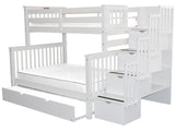 Bedz King Stairway Bunk Beds Twin over Full with 4 Drawers in the Steps and a Full Trundle, White Bedz King