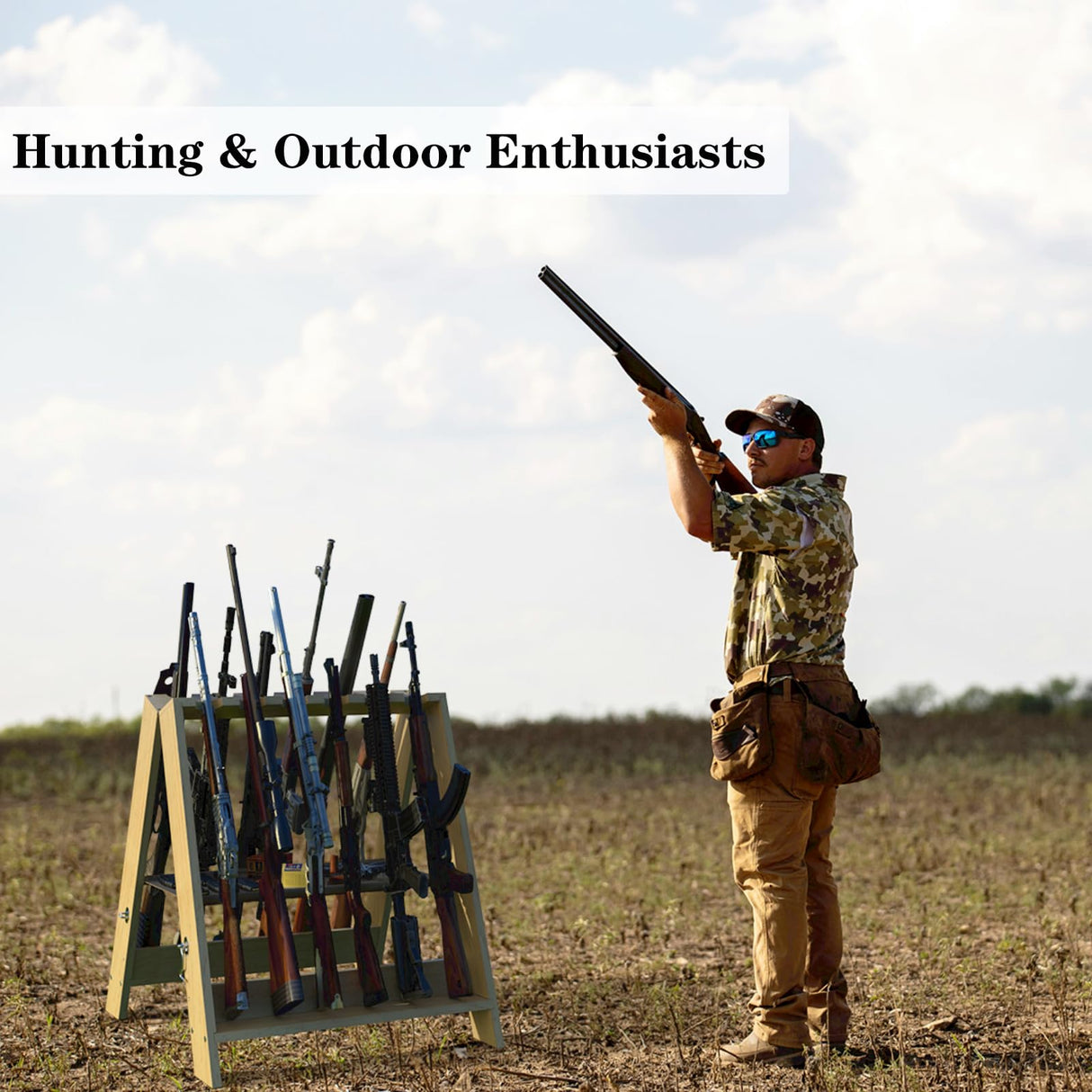 OSIEWEN Gun Rack,Wooden Portable Gun Racks Stand,12 Slot Indoor Outdoor Folding Rifle Rack Holder Use with Pistol Storage OSIEWEN