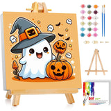 cviokrdu Halloween Paint by Numbers Kit for Kids with Frame - Wooden Easel, Ghosts Paint by Numbers for Kids Ages 4 8 12, Easy Acrylic Oil Painting Kits for Home Wall Decoration 8x8 inch cviokrdu