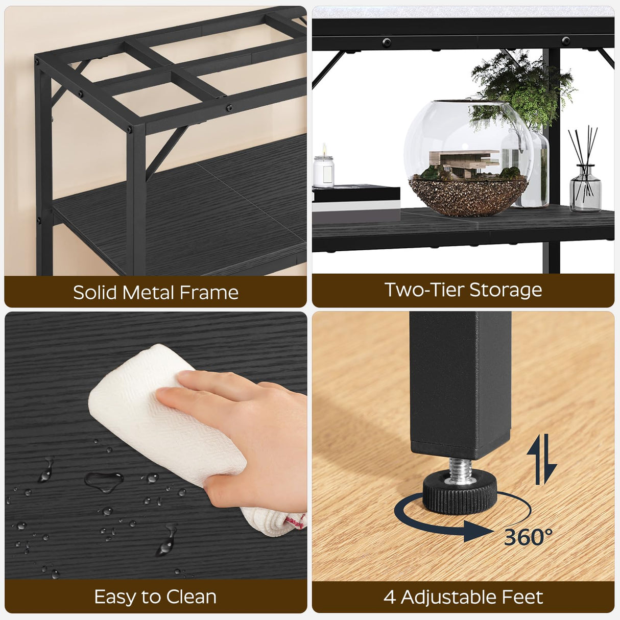 MAHANCRIS 20 Gallon Fish Tank Stand, Aquarium Stand with 2-Tier Storage Shelves, Heavy Duty Breeder Turtle Terrarium Stand Rack for Home Office, 24.0" L x 11.8" W x 24.4" H, Black FTBK2001 MAHANCRIS