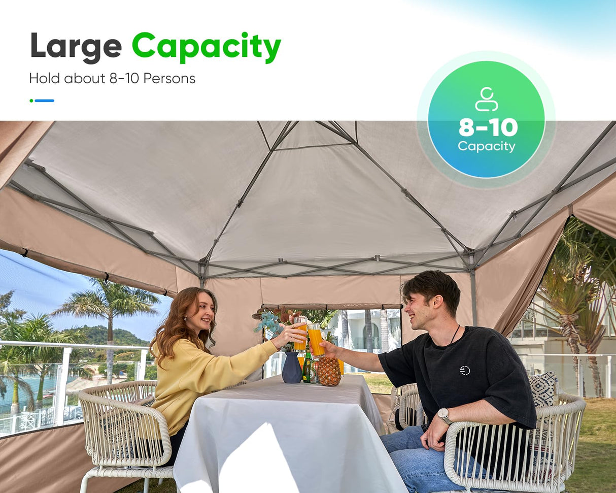 Quictent Privacy 8x8 Pop up Canopy Tent with Sidewalls and Roll-up Ventilated Windows, One Person Setup, Easy Outdoor Commercial Gazebo Shelter Enclosed Waterproof, Bonus 4 Sandbags (Beige) Quictent