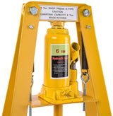 JEGS Hydraulic Shop Press | Steel With Yellow Finish | 6-Ton | Bench Top Mount | Up To 4 1/4-Inch Working Range | Includes 2 Press Plates | Lever-Action JEGS