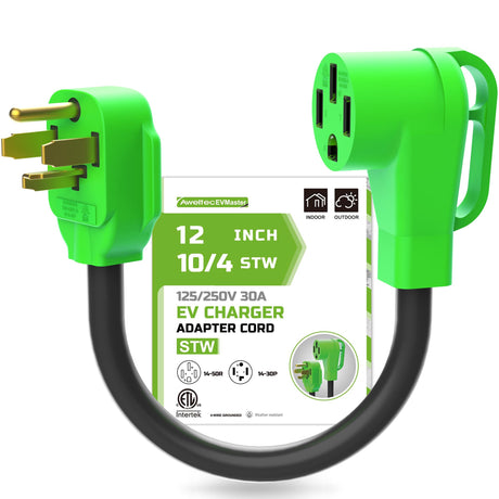 EVMaster NEMA 14-30P to 14-50R EV Charger Adapter Cord,4 Prong Outlets with Grip Handle,Compatible with EV and Dryer Use, 250 Volt,10 AWG STW,ETL Listed EVMaster
