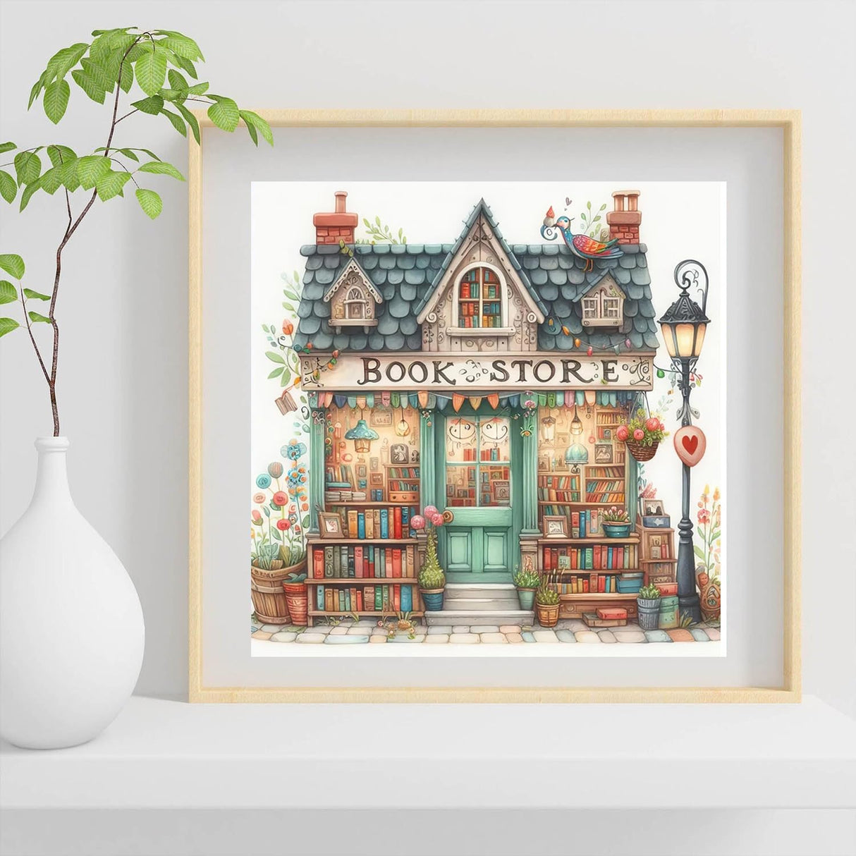 EIBEILI Diamond Painting Kits for Adults, Book Store 5D Diamond Art Kits for Beginner, DIY Full Round Drill Diamond Dot Gem Art Kits for Home Wall Decor 13.8x13.8 Inch EIBEILI