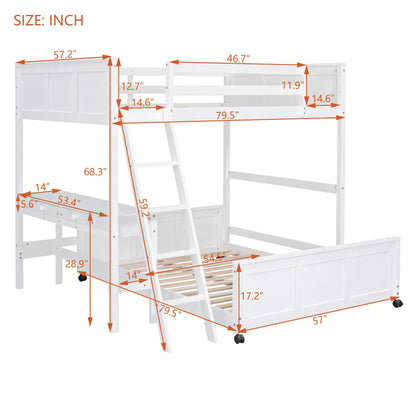 Bellemave Full Over Full Loft Bed with Desk and Storage Drawers in White - WoodArtSupply