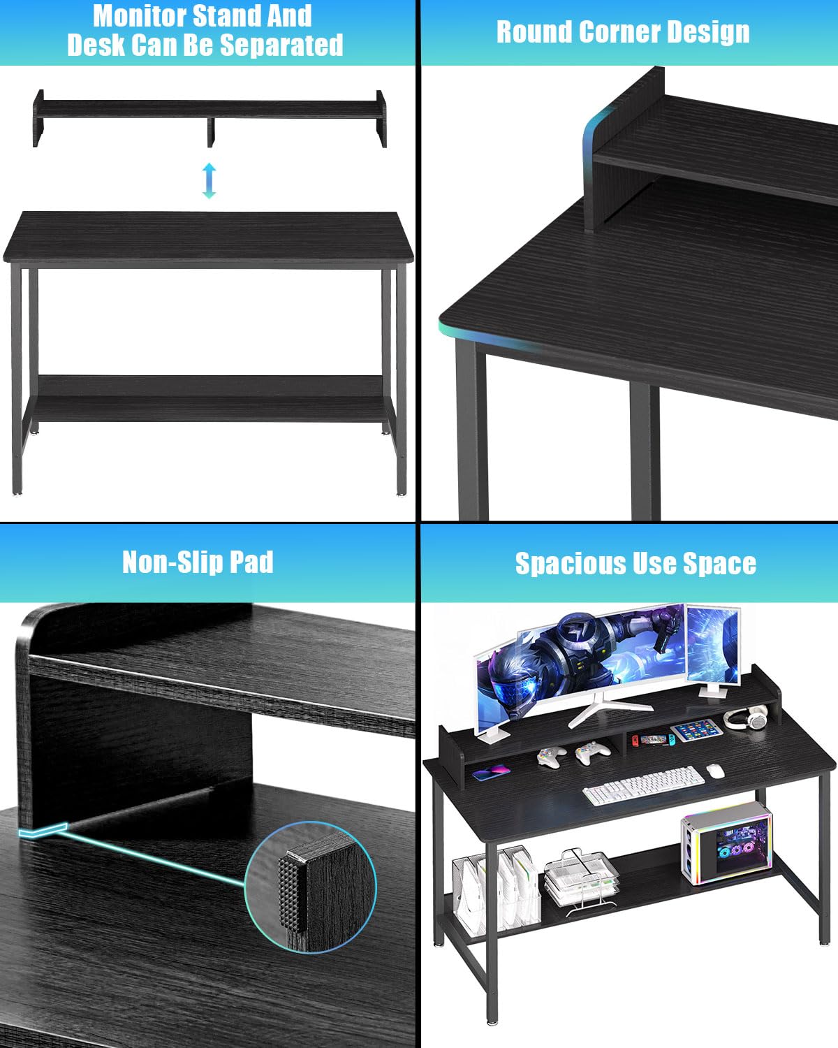 WOODYNLUX 32 Inch Multi-Purpose Computer Desk with Shelves - Black Gaming and Study Workstation - WoodArtSupply