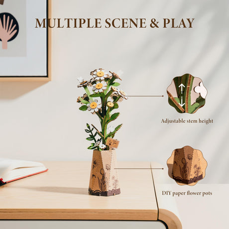 ROBOTIME 3D Puzzles Wooden Artifical Flower Chamomile DIY Model Building Kit to Build for Adults Bouquet Botanical Collection Craft Brain Teaser Puzzle Creative Gift Home Decor ROBOTIME