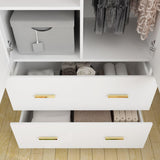 FAMAPY Armoire Wardrobe with Mirror & 2 Drawers, 2-Door Wardrobe with Shelves & Hanging Rod, Gold Metal Handles, for Cloakroom Bedroom White (31.5”W x 18.9”D x 72”H) FAMAPY
