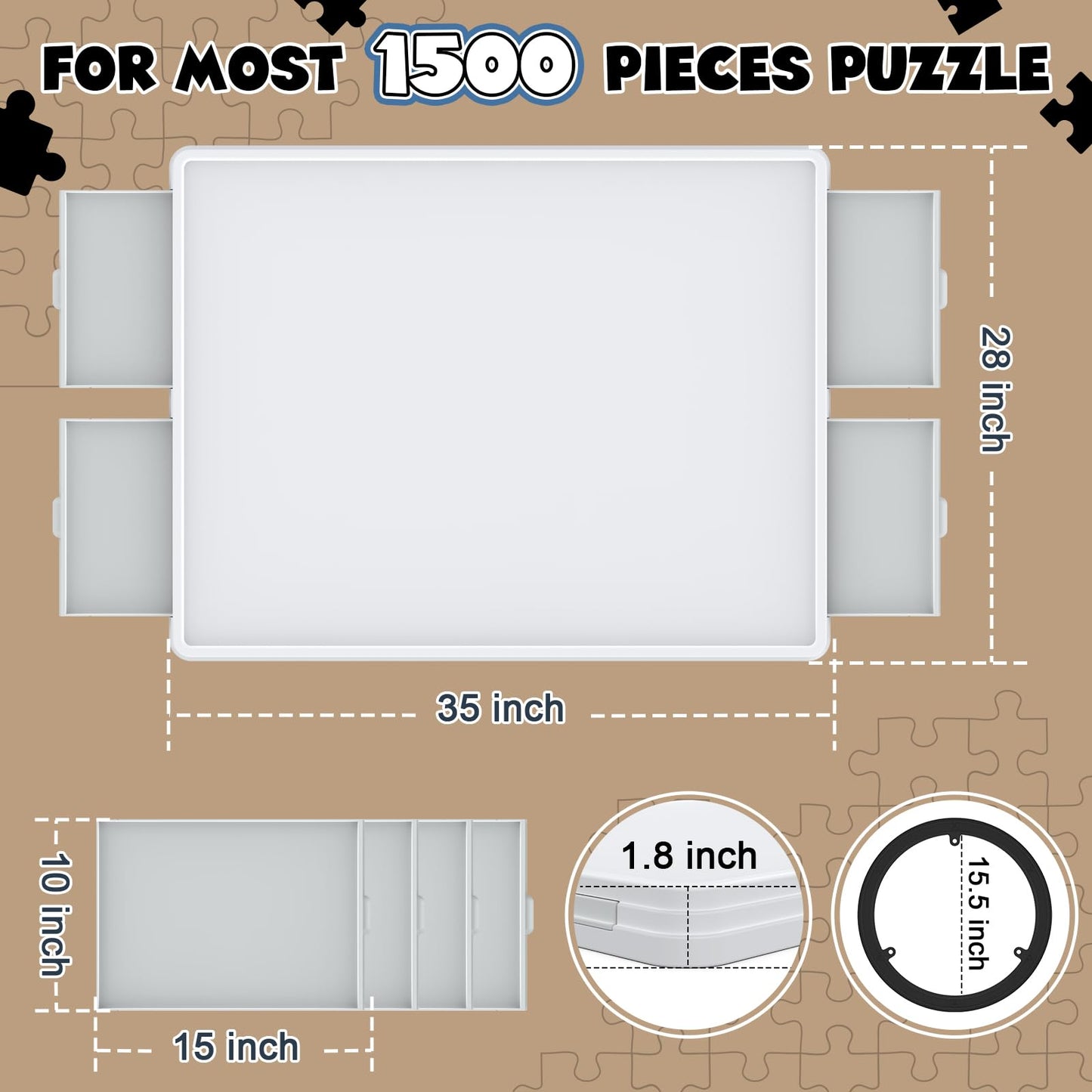 1500 Piece Rotating Puzzle Board 4 Drawers and Cover, 35"x28" Double Sided Felt Mat Portable Jigsaw Puzzle Table with Lazy Susan Spinning for Adults and Kids