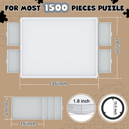 1500 Piece Rotating Puzzle Board 4 Drawers and Cover, 35"x28" Double Sided Felt Mat Portable Jigsaw Puzzle Table with Lazy Susan Spinning for Adults and Kids