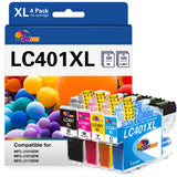 LC401 LC401XL Ink Cartridges Compatible for LC401XL Ink Cartridges for Brother Printer Replacement MFC-J1010DW MFC-J1170DW MFC-J1012DW(Black Cyan Magenta Yellow, 4PK) Clorisun