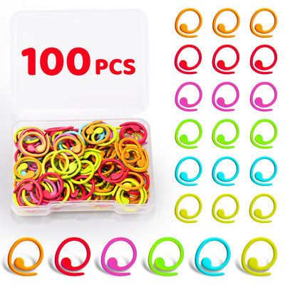 Jmuiiu 100pcs Metal Stitch Markers, Spiral-Shaped Stitch Markers for Crocheting, Colorful Crochet Ring, Crochet Markers for Crocheting and Knitting with Storage Box