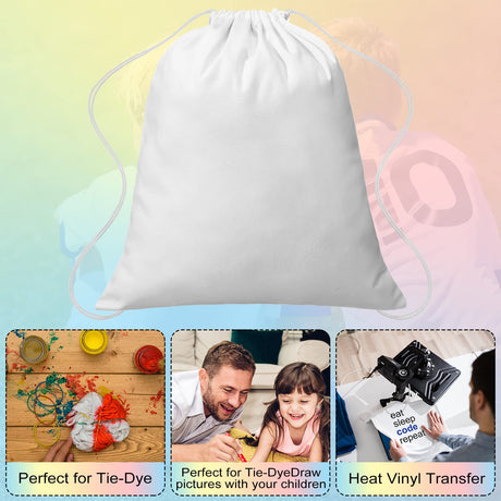 Saintrygo 12 Pieces Christmas Santa Sacks Drawstring Sublimation Santa Sack Blanks Tie Dye Cotton Drawstring Bags Drawstring Tote Backpack Items to Tie Dye DIY Birthday Party Favor Bags (White) Saintrygo