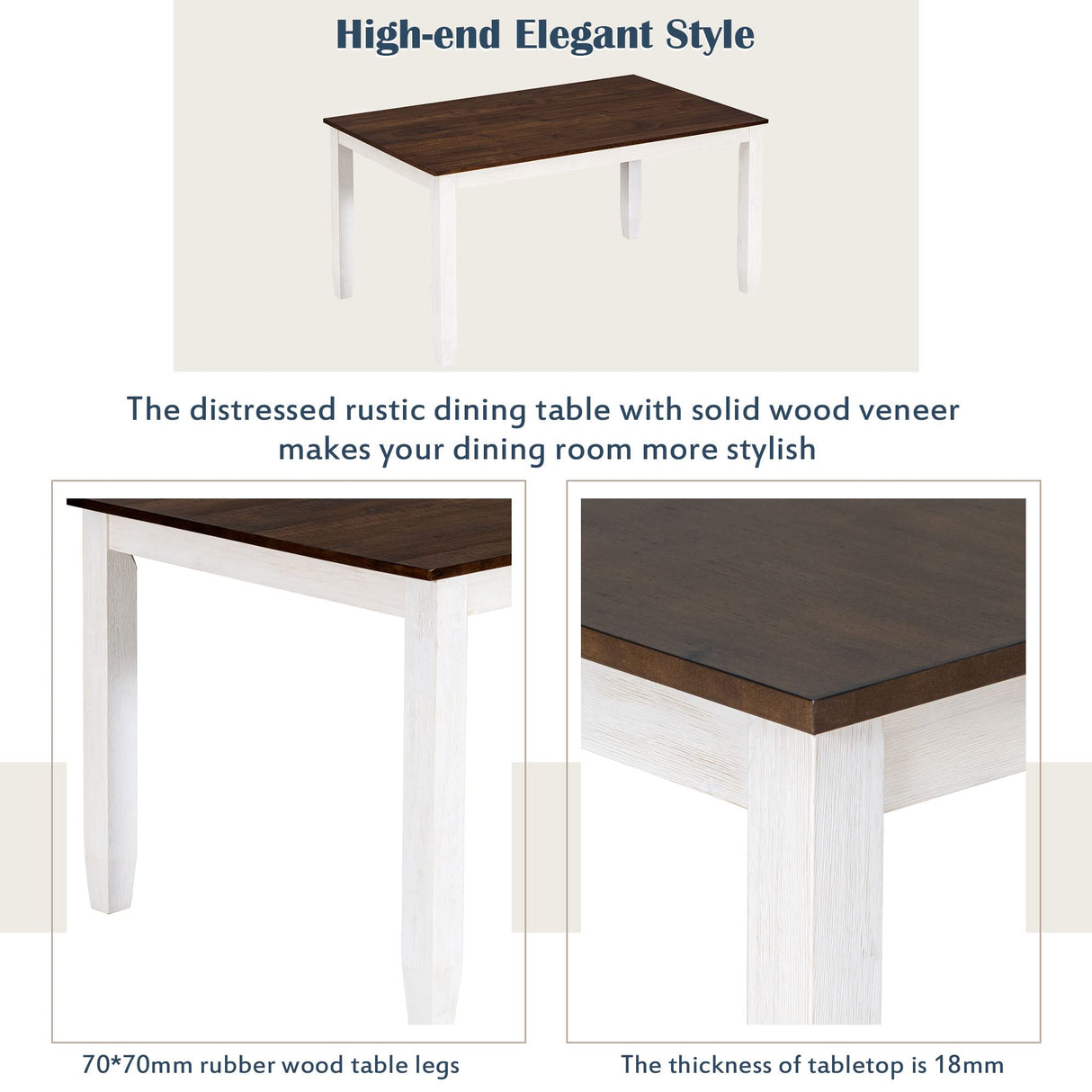 LUMISOL 6 Piece Solid Wood Dining Table Set of 6 with Bench and Chairs, Farmhouse Rustic Kitchen Dining Room Table Set with Rectangle Table and 4 Ergonomic Designed Chairs & 1 Bench LUMISOL