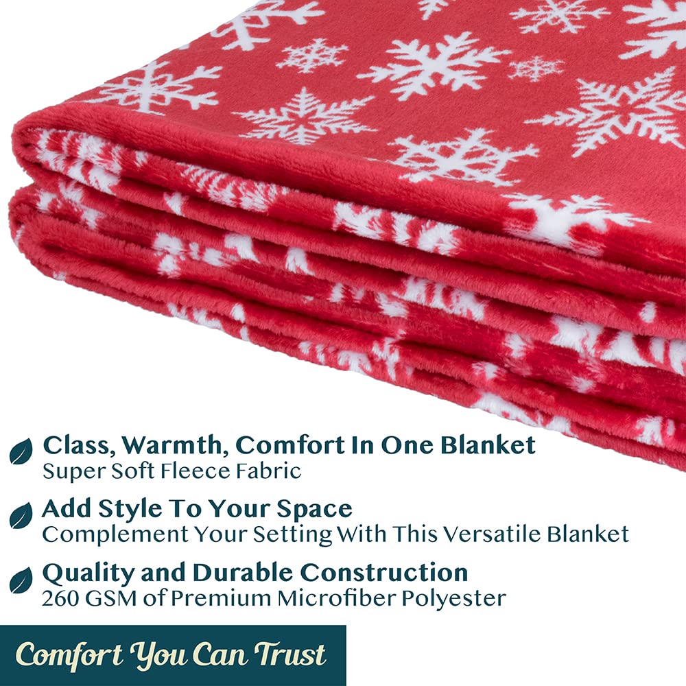 PAVILIA Christmas Throw Blanket | Red Snowflake Christmas Fleece Blanket | Soft, Plush, Warm Winter Cabin Throw, 50x60 (Red/White Snowflake) PAVILIA