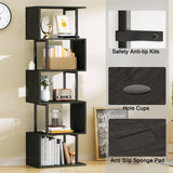 Furologee 6-Tier S-Shaped Geometric Bookshelf in Light Black Oak - Tall Industrial Display and Storage Shelf Furologee