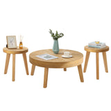HOKYHOKY Farmhouse Round Coffee Table Set of 3, Boho Sofa Side Nesting Tables End Table Set with Wood Natural Finish for Living Room, Bedroom, Home Office,Natural HOKYHOKY