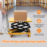Lift Table Cart Hydraulic Double Scissor Hydraulic Lift Table 770lbs Capacity 51" Lifting Height, for Material Handling and Transportation Yellow (Double Scissor 51" Lifting) DNYSYSJ