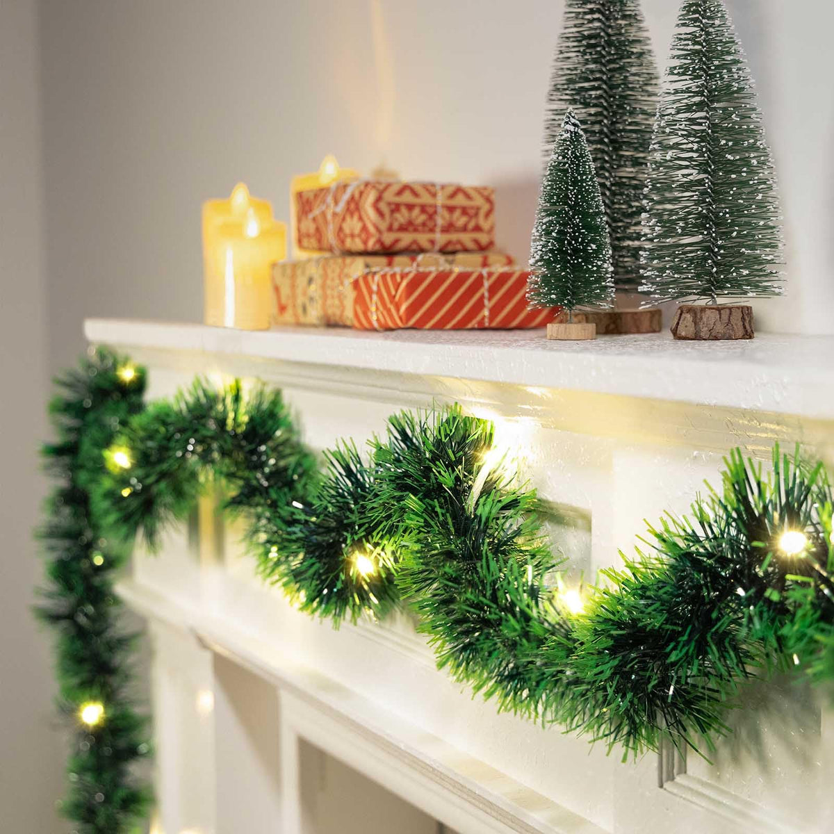 2 Pack Christmas Garland with Lights, Total 38 Feet 80 Led Battery Operated Pre-Lit Long Garland for Stairs Railing Fireplace Mantle Office Door Frame Decor Green Greenery Indoor Outdoor Decorations UZKEW