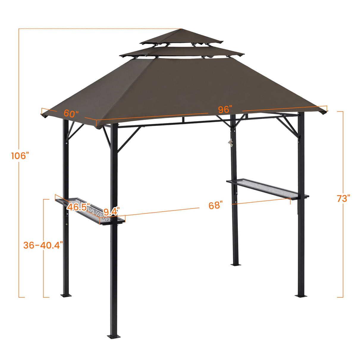 Yaheetech 8×5' Grill Gazebo, 3-Tier Outdoor BBQ Gazebo with Height-Adjustable Shelves & 10 S-Shaped Hooks & Built-in Bottle Opener, Brown Yaheetech