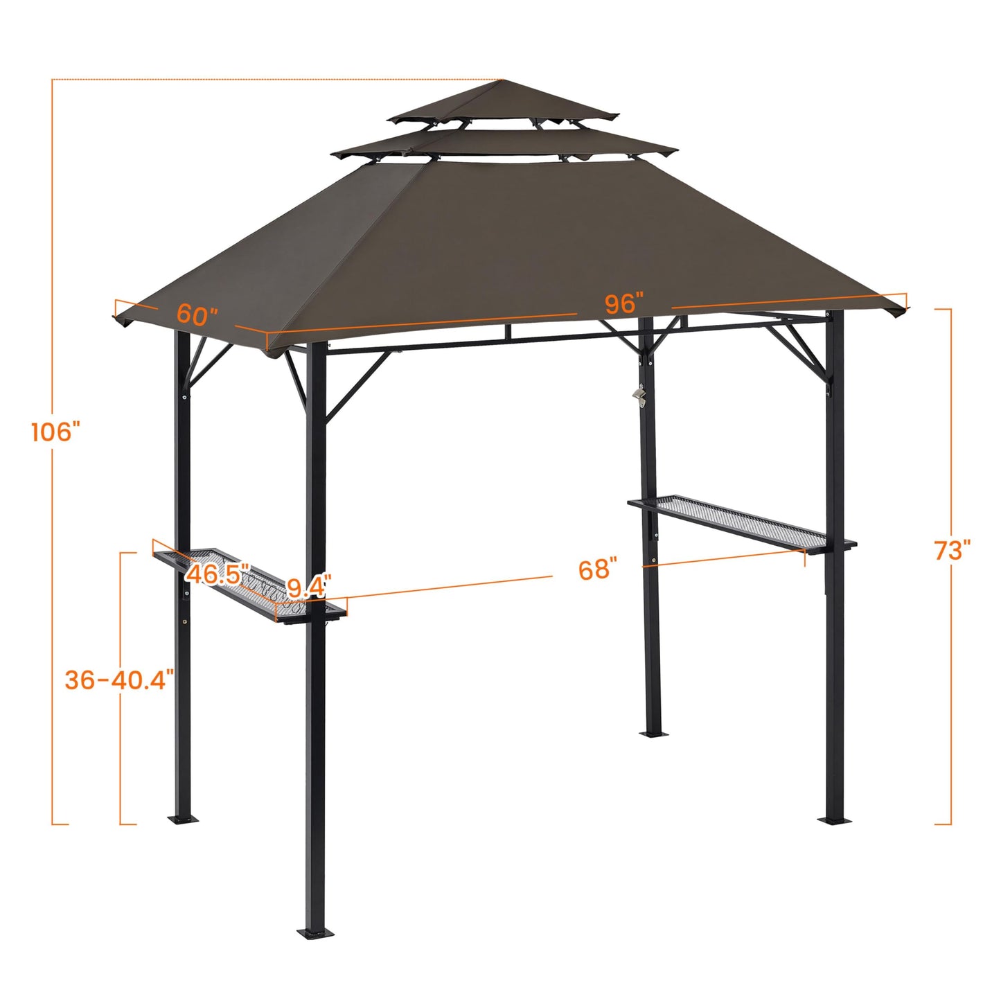 Yaheetech 8×5' Grill Gazebo, 3-Tier Outdoor BBQ Gazebo with Height-Adjustable Shelves & 10 S-Shaped Hooks & Built-in Bottle Opener, Brown - WoodArtSupply