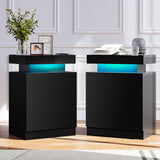 Breezestival 17" Nightstand with LED Lights Set of 2, Night Stand Bedside Table with Open Compartment, Modern End Side Table with Storage for Bedroom, Black Breezestival