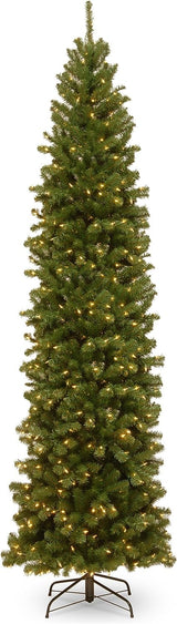 National Tree Company Artificial Giant Slim Christmas Tree, Green, North Valley Spruce, White Lights, Includes Stand, 10 Feet National Tree Company