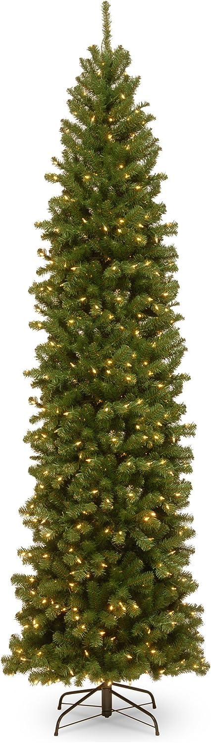 National Tree Company Artificial Giant Slim Christmas Tree, Green, North Valley Spruce, White Lights, Includes Stand, 10 Feet