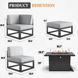 Vakollia 9 Pieces Aluminum Patio Furniture Set with Propane Gas 44" Fire Pit Table, Metal Outdoor Conversation Sofa Set with Seating Cushions Vakollia