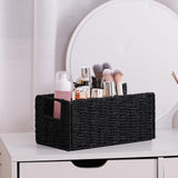 Vagusicc Wicker Storage Basket, Set of 2 Hand-Woven Paper Rope Wicker Basket, Small Storage Baskets for Organizing Toilet Paper Basket, Foldable Large Cube Storage Organizer Bins for Shelves (Black) Vagusicc