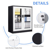 Yizosh Metal Storage Cabinet with Glass Doors - 35.4" Locking Display Cabinet with 2 Adjustable Shelves, 3-Tier Steel Cabinet Locker for Home Office, Living Room, Bedroom Yizosh