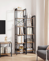 Hzuaneri 6-Tier Rustic Brown Industrial Bookshelf with Hooks for Space-Saving Storage Hzuaneri