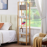 YUFAM 66in Tall Bookshelf 6-Tier Small Narrow Bookcase, Skinny Book Shelf for Small Space, Farmhouse Slim Shelf with Storage, Wood Freestanding Display Thin Bookshelves for Living Room, Natural YUFAM