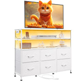 WLIVE Led Dresser for Bedroom, White Dresser TV Stand for Bedroom with LED Lights and Power Outlet, Wide Chest of Drawers with Open Shelves for Entryway, 6 Fabric Drawers and Wood Top for Living Room WLIVE