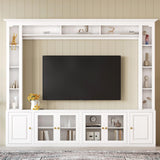 Ball & Cast 92"W Modern Entertainment Center Wall Unit with Bookshelves for TVs Up to 80",All-in-1 Large TV Stand W/Tempered Glass Door,4-Piece Media Console W/Adjustable Shelves,for Living Room,White Ball & Cast