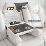 Power Recliner Sofa Set with Bass Speaker for Living Room,Faux Leather 3 Seater Reclining Sofa and Loveseat Seating Couch w/ Wireless Charger,Reading Light,LED Lights,Home Theater Love seat Sets,White Comfort Stretch