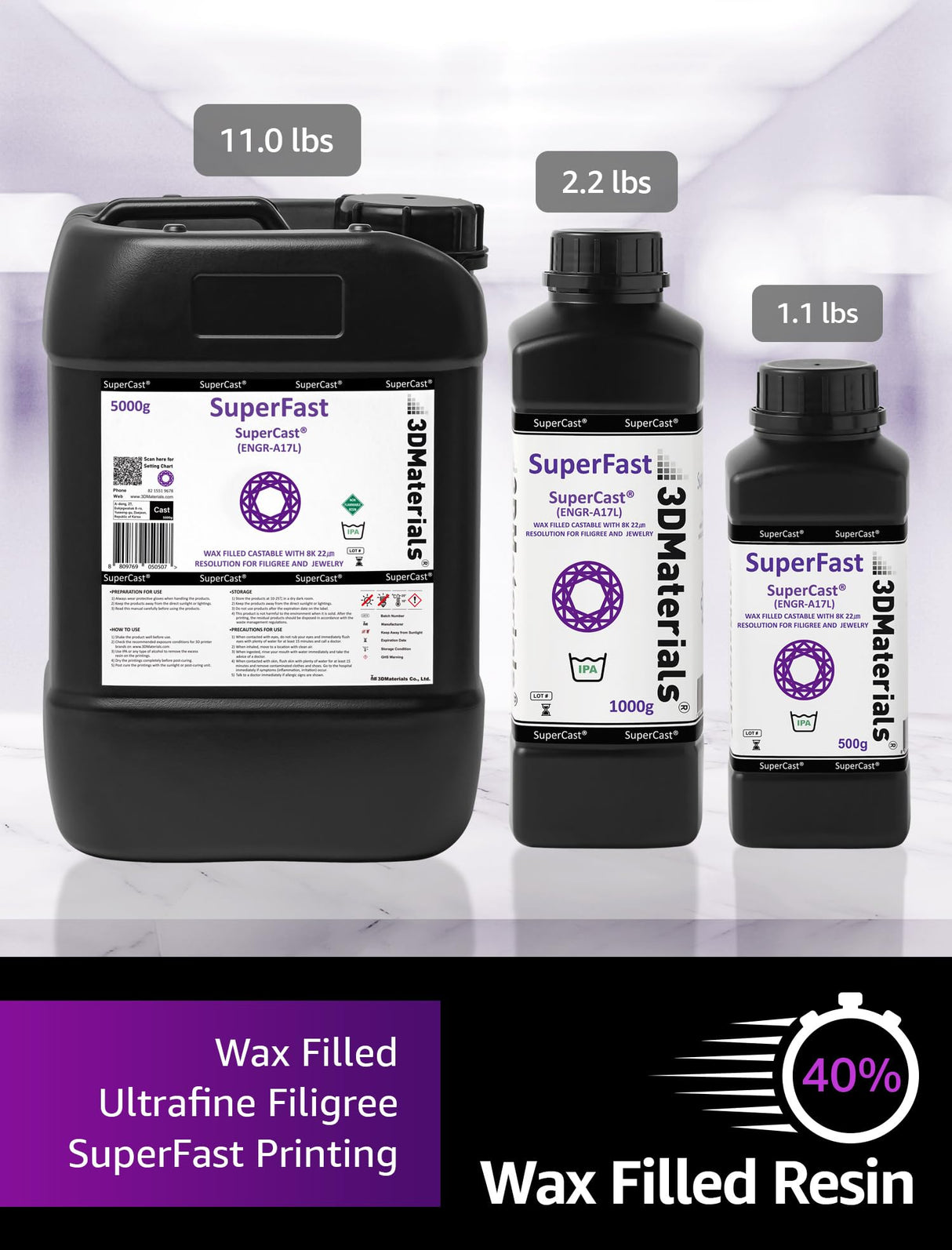 SuperCast 8K 3D Printer Resin Wax Filled for Ultrafine Filigree, Jewelry, and Metal Casting, Made in Korea by 3DMaterials (1000g) 3DMaterials