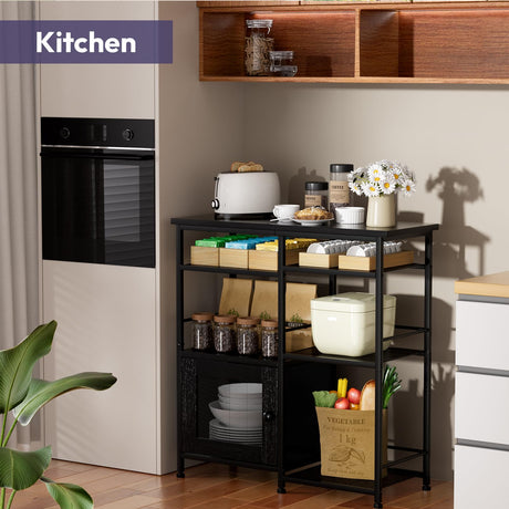 SWTYMIKI Coffee Bar Cabinet Station - Farmhouse Small Coffee Stand Station with Doors, Rustic Storage Organizer for Kitchen, Buffet Sideboard Cabinet Table for Home, Office, Corner, Bar, Black SWTYMIKI