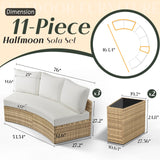 PaPaJet 11-Piece Patio Furniture Set, Half-Moon Outdoor Wicker Sectional Sofa with Large Storage Wedge Table, All-Weather Wicker Conversation Set for Backyard, Garden, or Deck, Beige PaPaJet