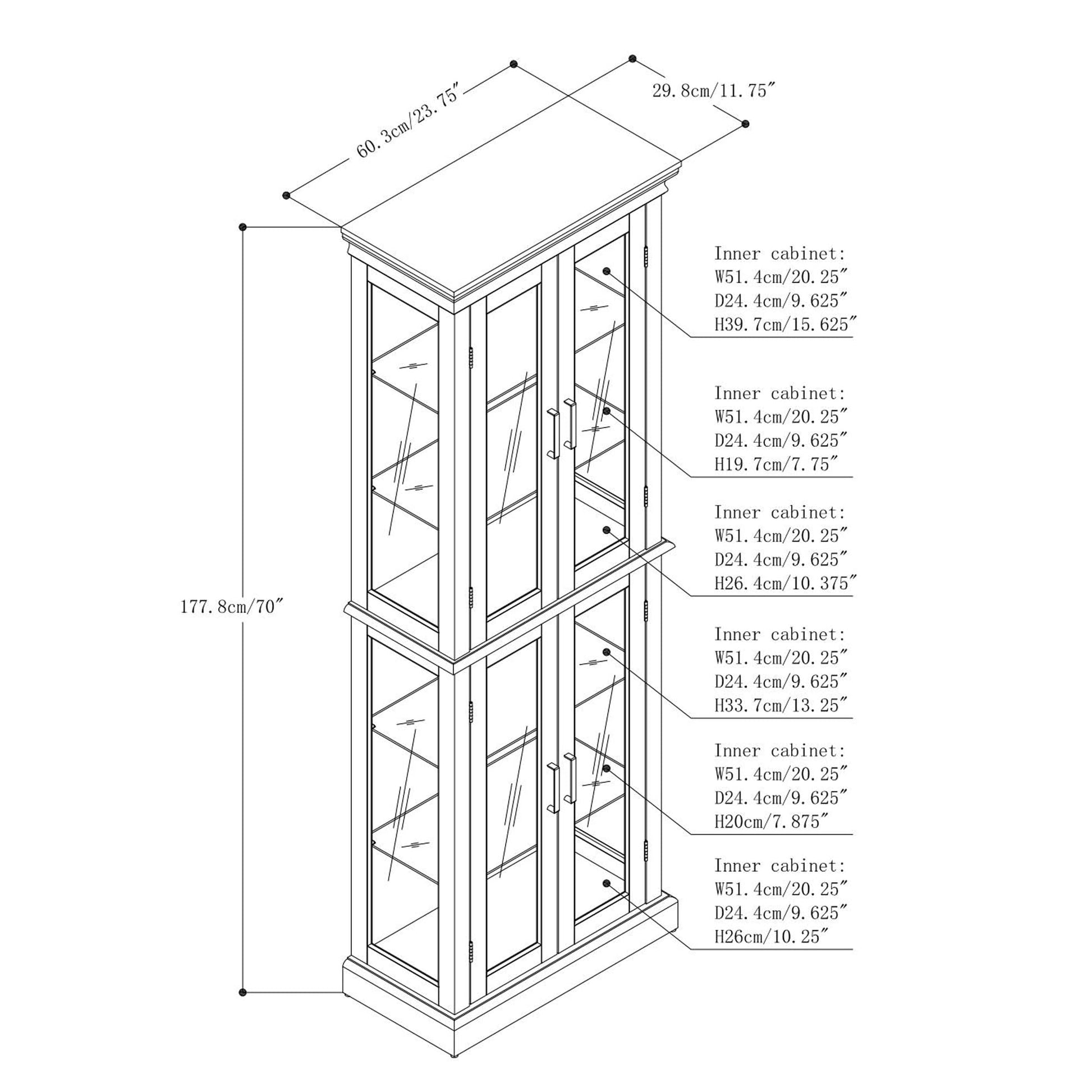 LostCat Lighted Glass Display Cabinet, 70" H Curio Cabinet with 6 Shelves, Mirrored Back Panel and Tempered Glass Doors, China Cabinet for Bar and Liquor Storage, Cherry (Bulb Not Included) - WoodArtSupply