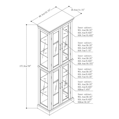 LostCat Lighted Glass Display Cabinet, 70" H Curio Cabinet with 6 Shelves, Mirrored Back Panel and Tempered Glass Doors, China Cabinet for Bar and Liquor Storage, Cherry (Bulb Not Included) - WoodArtSupply