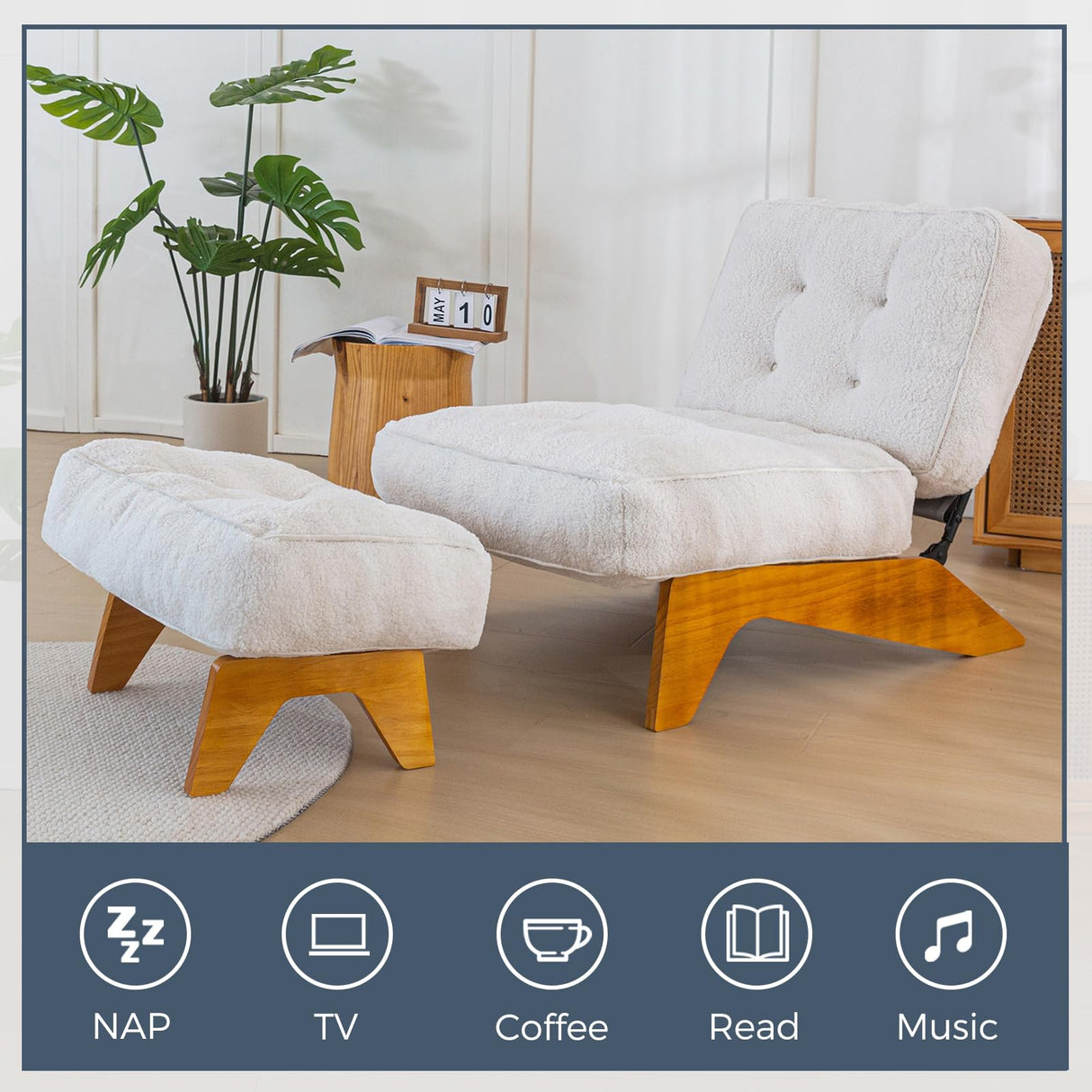 MAXYOYO Adjustable Accent Chair with Ottoman, Thick Cushion Seated Lounge Chair Reclining Chair for Living Room, Cozy Recliner and Footrest Set, Beige MAXYOYO